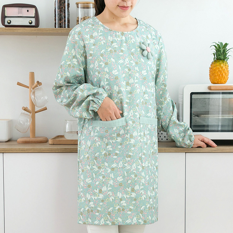 Women Kitchen Accessories - Damen Baumwoll-Langarmschürze Wasserdicht Ölbeständig Arbeitskleidung für