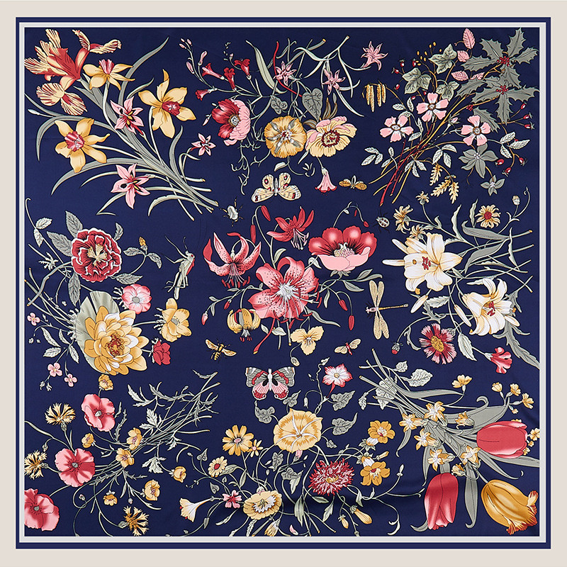 Silk Scarf Square - POBING Twill Seidenschal Frauen Blumendruck Quadratische