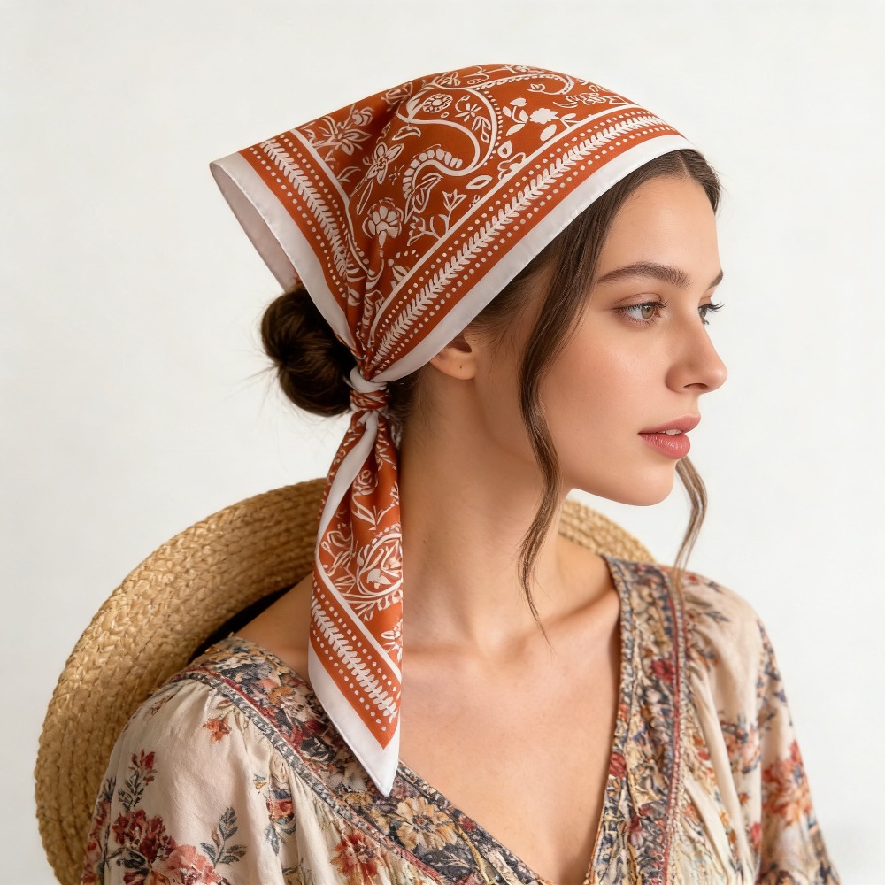 Silk Scarf Square - 1 Stück modischer Seidenschal mit Cashew-Print,